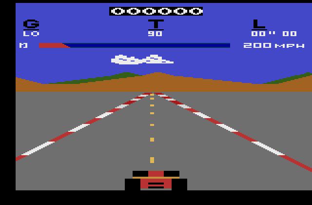 Pole Position Atari 2600 Screenshot: Prepare for the qualifying race!
