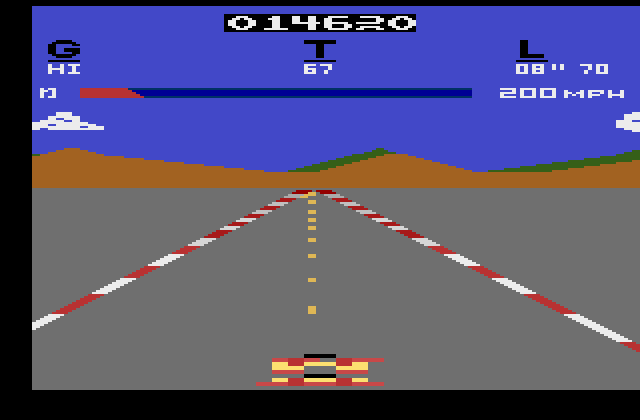 Pole Position Atari 2600 Screenshot: Crash! That will cost some time...