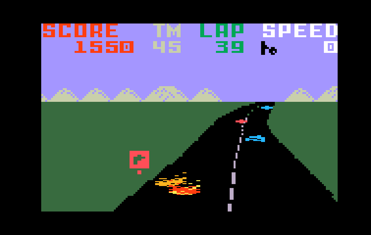 Pole Position Intellivision Screenshot: Crash! This will cost some time...