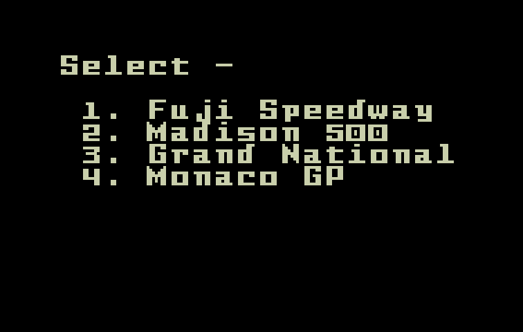 Pole Position Intellivision Screenshot: Select a race course...