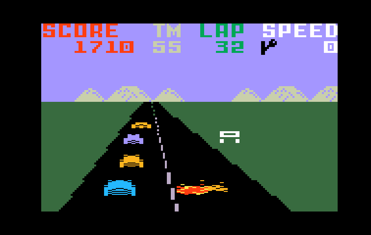 Pole Position Intellivision Screenshot: Another crash!