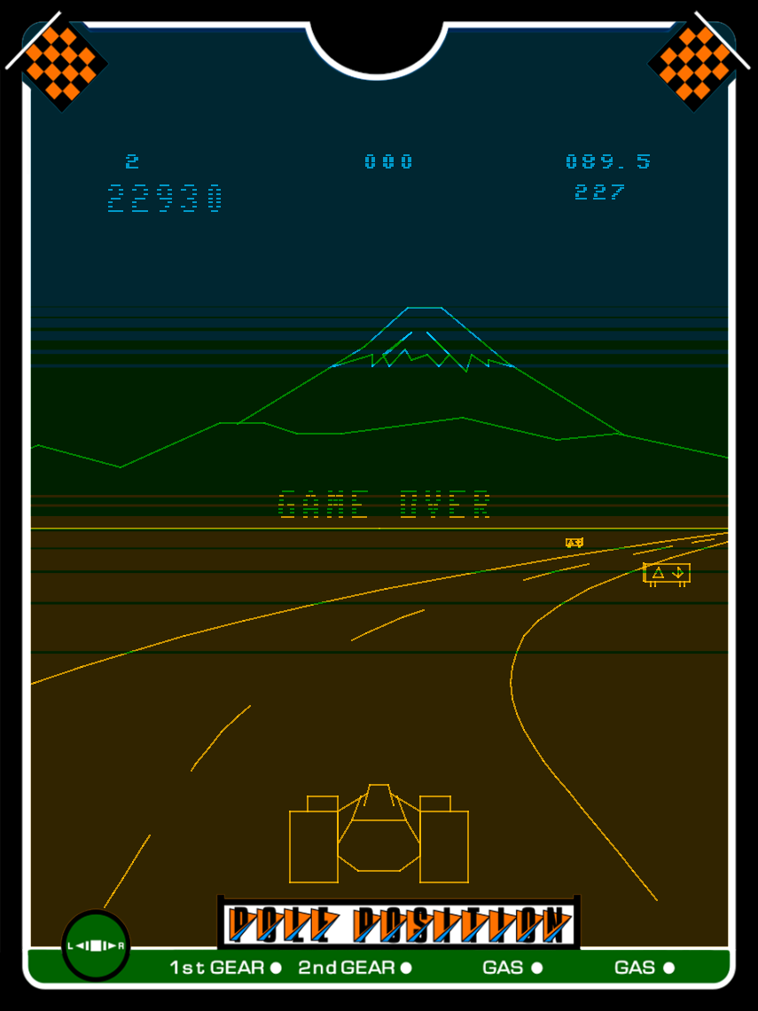 Pole Position Vectrex Screenshot: Game over.