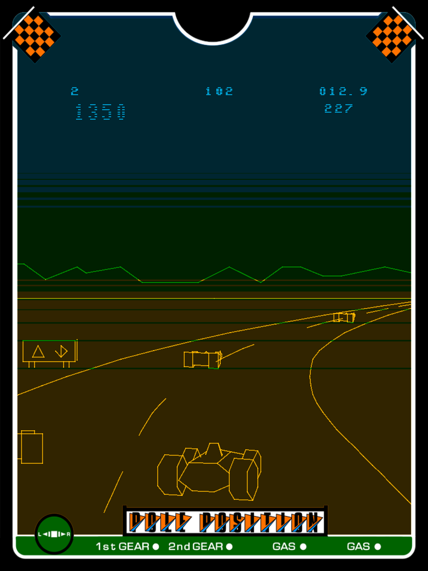 Pole Position Vectrex Screenshot: Racing in progress...