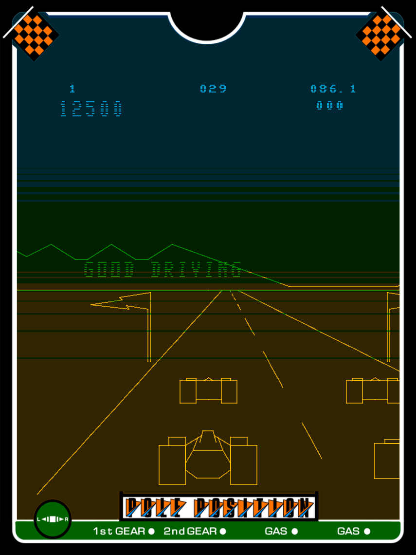 Pole Position Vectrex Screenshot: Good driving! Now on to the race...