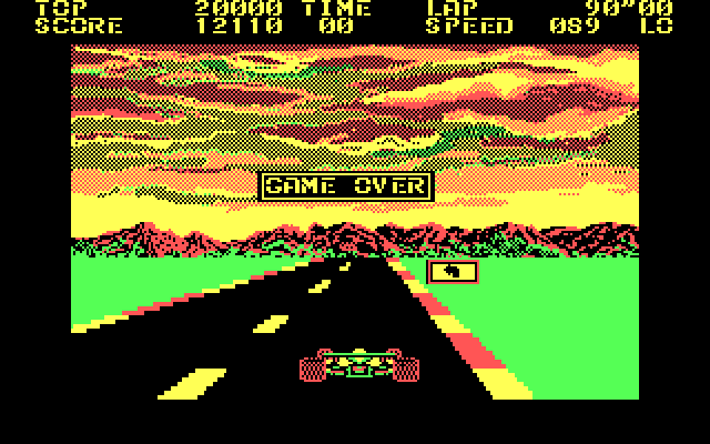 Pole Position IBM PC/Compatibles Screenshot: Game over.