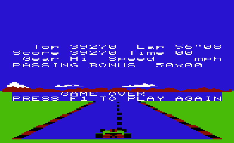Pole Position Commodore VIC-20 Screenshot: Game over.