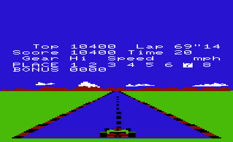 Pole Position Commodore VIC-20 Screenshot: I came in 7th place, not a great starting point for the main race...