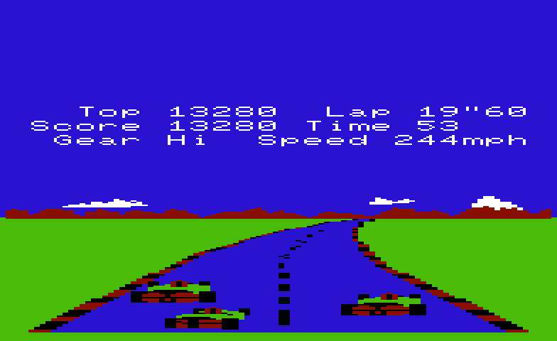 Pole Position Commodore VIC-20 Screenshot: Don't crash into other cars...
