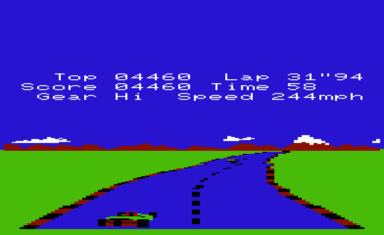 Pole Position Commodore VIC-20 Screenshot: A sharp turn...