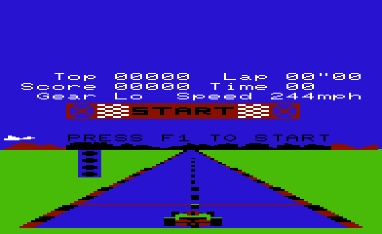 Pole Position Commodore VIC-20 Screenshot: Press F1 key to start.