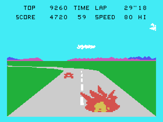Pole Position TI-99/4A Screenshot: Crash!
