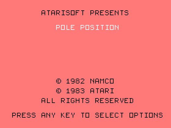 Pole Position TI-99/4A Screenshot: Title screen.