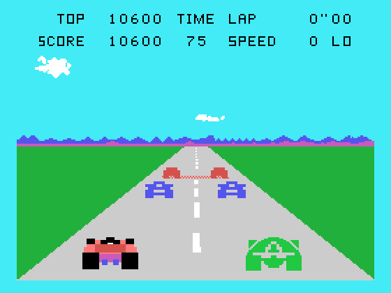 Pole Position TI-99/4A Screenshot: My starting position is near the back...