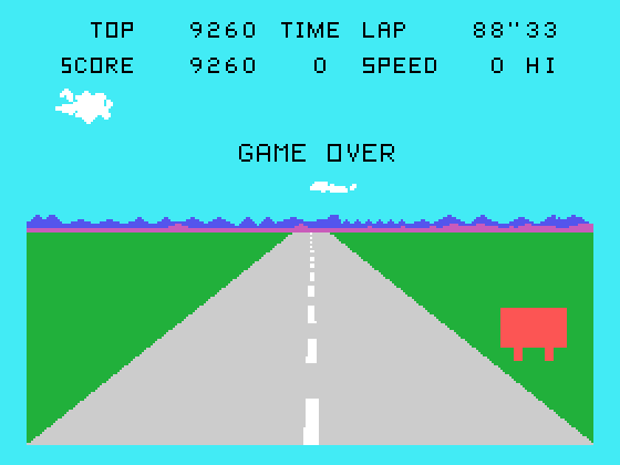 Pole Position TI-99/4A Screenshot: Game over.