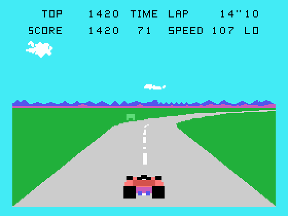 Pole Position TI-99/4A Screenshot: Racing...