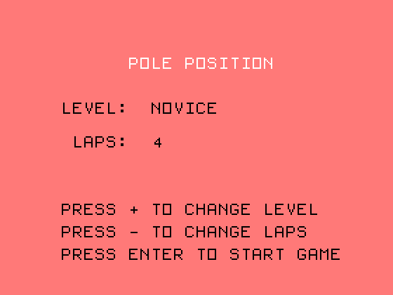 Pole Position TI-99/4A Screenshot: Setting game options.