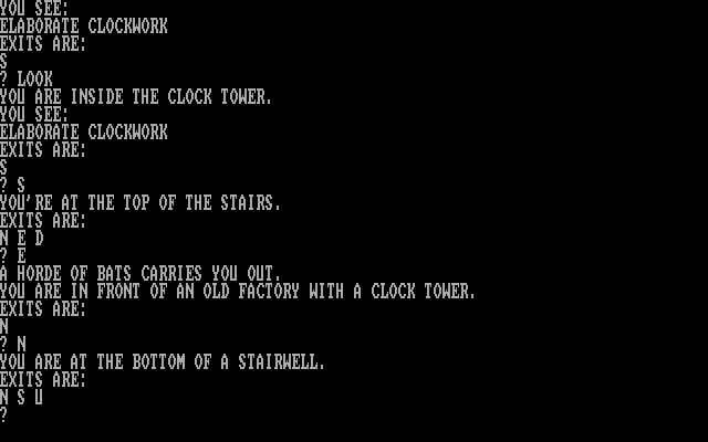 Tower of Mystery IBM PC/Compatibles Screenshot: Bats carried me out of the tower...