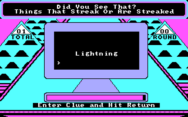 $100,000 Pyramid, The IBM PC/Compatibles Screenshot: Things that are streaked...