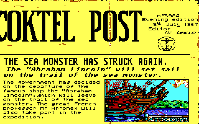 20,000 Leagues Under the Sea IBM PC/Compatibles Screenshot: The sea monster has struck again!