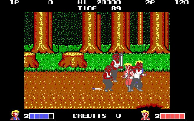 Double Dragon IBM PC/Compatibles Screenshot: Surrounded by bad guys!