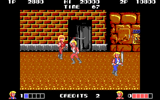Double Dragon IBM PC/Compatibles Screenshot: Attacking with a whip...