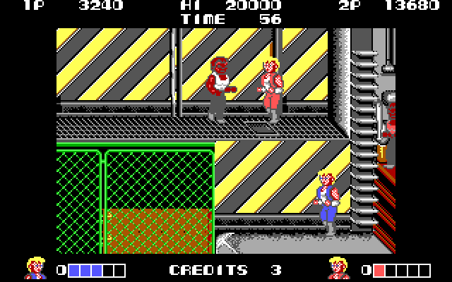 Double Dragon IBM PC/Compatibles Screenshot: Incoming foe...you can jump and climb the scenery in this level.
