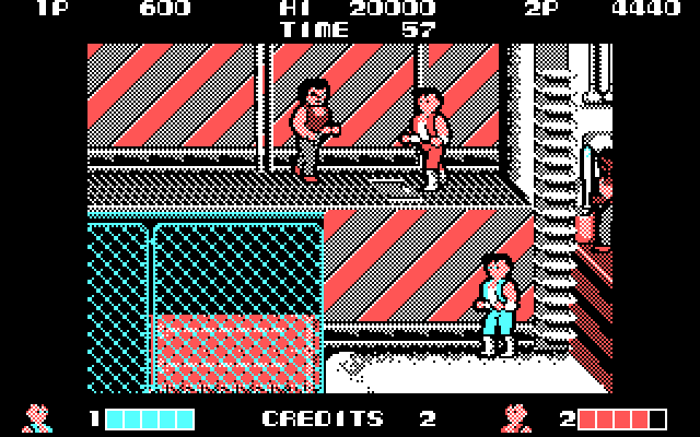 Double Dragon IBM PC/Compatibles Screenshot: You can climb and jump over the scenery to advance in the game...