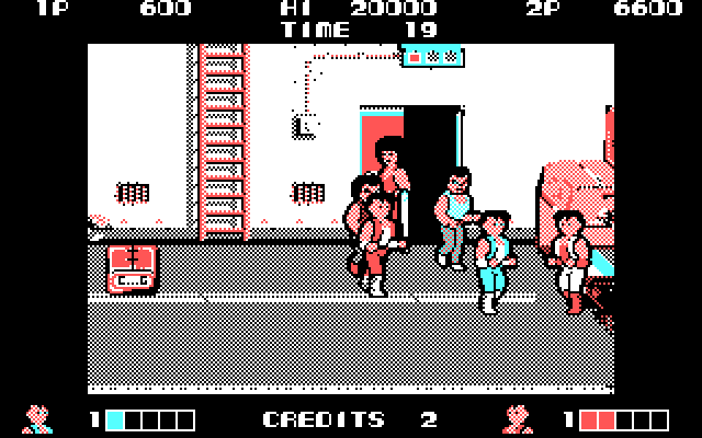 Double Dragon IBM PC/Compatibles Screenshot: Numerous opponents attack at once...
