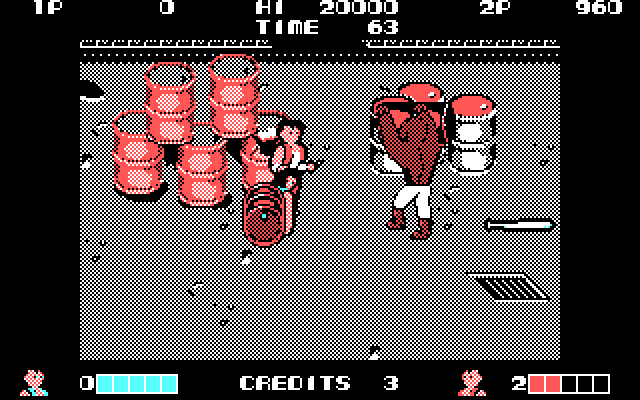Double Dragon IBM PC/Compatibles Screenshot: This end of level boss throws barrels at you...