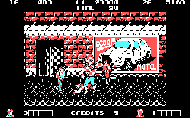 Double Dragon IBM PC/Compatibles Screenshot: A large opponent punches...
