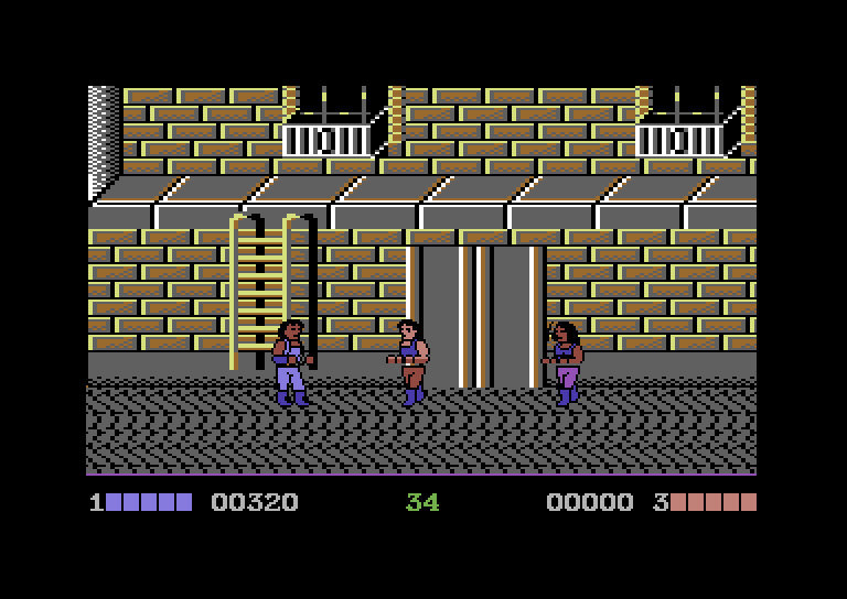 Double Dragon Commodore 64 Screenshot: Some opponents carry weapons...
