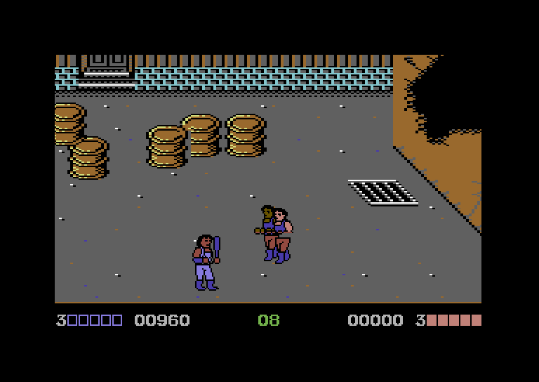 Double Dragon Commodore 64 Screenshot: Now I have a bat...useful!