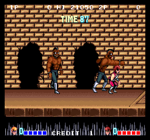 Double Dragon Arcade Screenshot: Two of these large guys hardly seems fair...