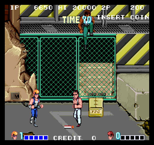 Double Dragon Arcade Screenshot: Don't get blown up by dynamite!