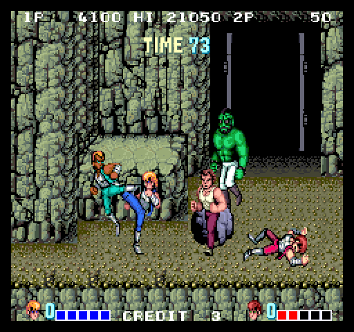 Double Dragon Arcade Screenshot: Yikes, who is this large green guy?