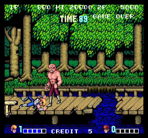 Double Dragon Arcade Screenshot: Oof, a large opponent knocked me down!