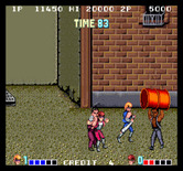 Double Dragon for Arcade - Careful, don't get hit by a thrown barrel!
