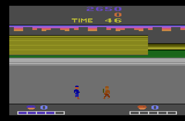 Double Dragon Atari 2600 Screenshot: This guy has a bat...that makes things tougher!