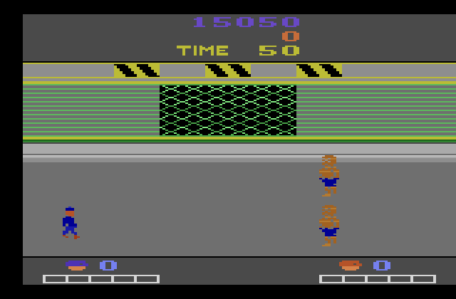 Double Dragon Atari 2600 Screenshot: Uh oh, these guys are a lot larger than I am!