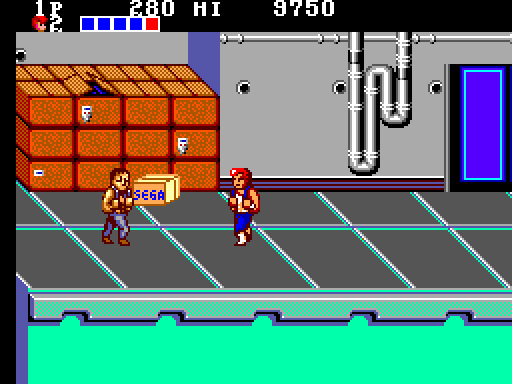Double Dragon Sega Master System Screenshot: You can pick up that Sega box and throw it at opponents...