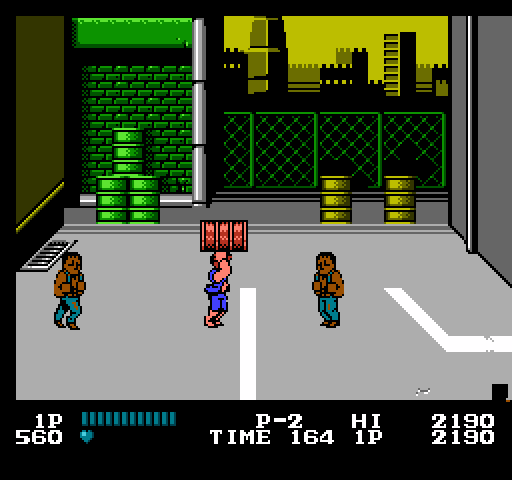Double Dragon NES / Famicom Screenshot: You can pick up thrown barrels to use against opponents.