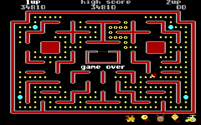 Jr. Pac-Man IBM PC/Compatibles Screenshot: Game over.