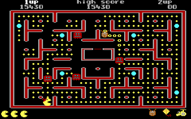 Jr. Pac-Man IBM PC/Compatibles Screenshot: There are several different maze layouts featured throughout the game.