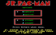 Jr. Pac-Man for IBM PC/Compatibles - Title screen and game options.