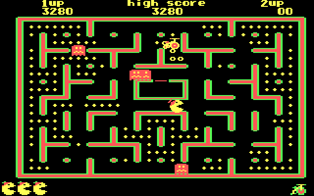 Jr. Pac-Man IBM PC/Compatibles Screenshot: After eating a power pellet I can chase the ghosts!
