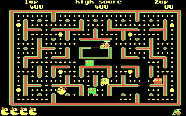Jr. Pac-Man IBM PC/Compatibles Screenshot: Eating dots and evading ghosts...