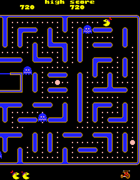 Jr. Pac-Man Arcade Screenshot: You can chase the ghosts when they are blue!