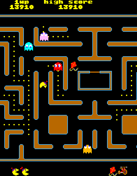 Jr. Pac-Man Arcade Screenshot: This level features a kite as a bonus item.