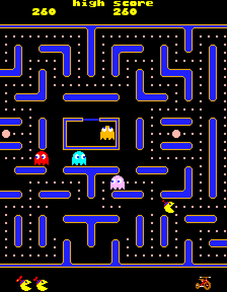 Jr. Pac-Man Arcade Screenshot: Avoid the ghosts while munching on dots!