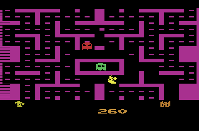 Jr. Pac-Man Atari 2600 Screenshot: The ghosts always start out in this box at the center of the maze.